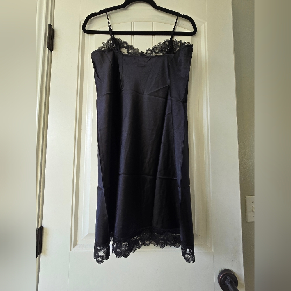 Nwot Trina Turk Silk Blend Lace Trim Slip Dress Black Sz M Minimalist Chic - Picture 9 of 11